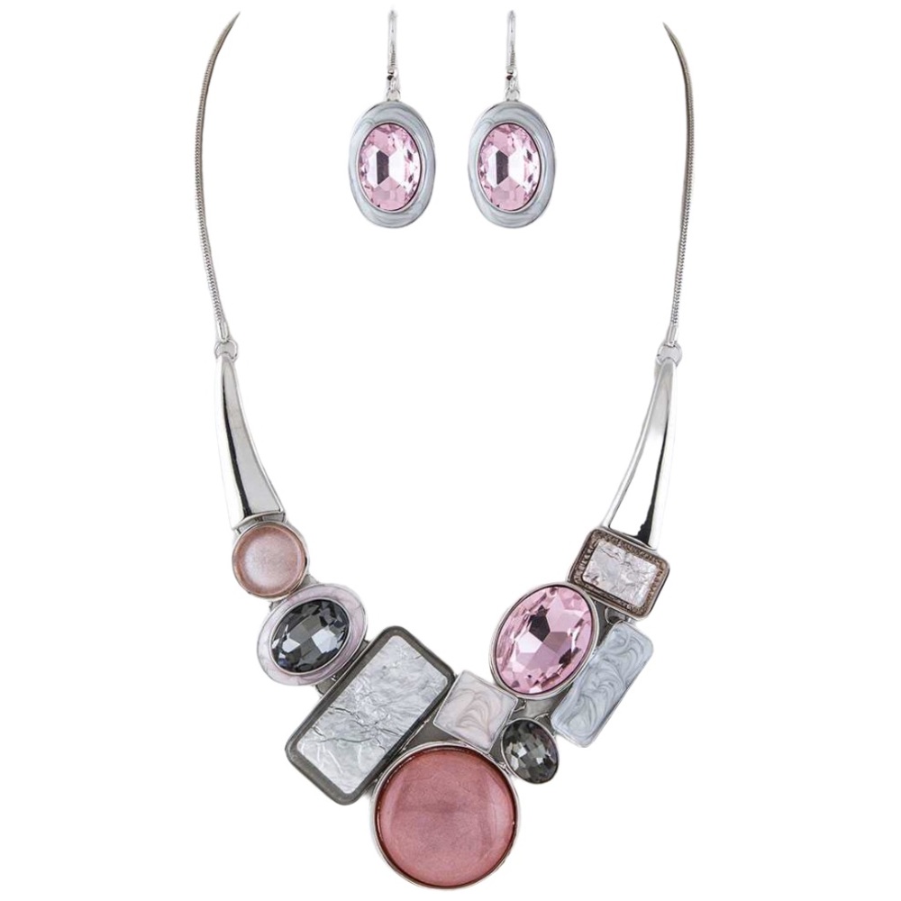 Pink & Grey Stone Enamel Statement Necklace